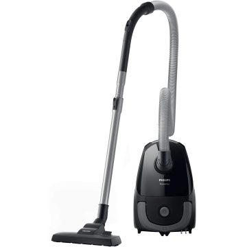 Aspirator cu sac Philips FC8241/09, 3 L, 750 W, Sac S-bag, Filtru antialergic, Accesorii integrate, Tub Telescopic, Raza de actiune 9m, 27.9 kWh/an, Negru