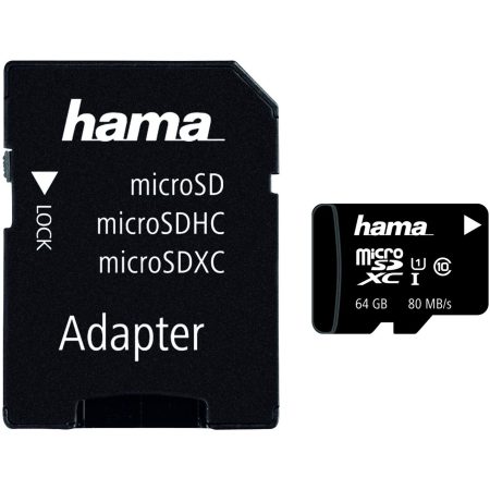 Card de memorie Hama MicroSDXC, 64GB, 80 mb/s, Clasa 10 + Adaptor