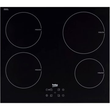 Plita incorporabila cu inductie Beko HII64400AT, 4 Zone, 60 cm, control touch, Sticla neagra