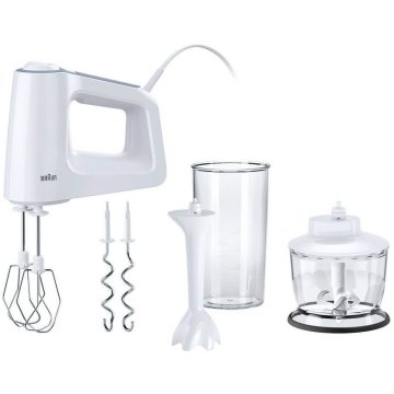 Mixer de mana Braun HM3135WH, 500 W, 5 viteze, Alb