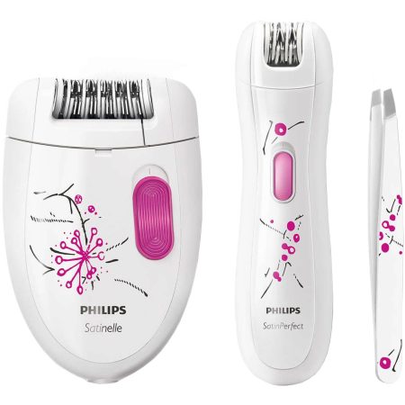 Set epilator Philips Satinelle Essential HP6549/01, 20 puncte de prindere, 1 viteza, Alb