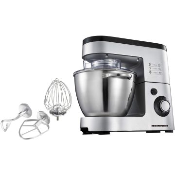 Mixer cu bol Heinner HPM-1500XMC-V2, 1500 W, 5.5 l, 6 viteze, Argintiu