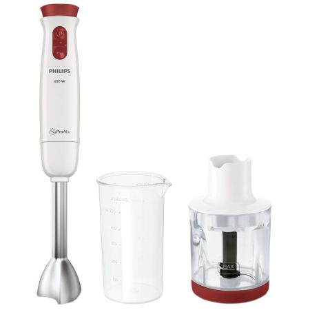 Mixer vertical Philips Daily Collection HR1623/00, 650 W, 0.5 l, 2 viteze, Alb/Rosu