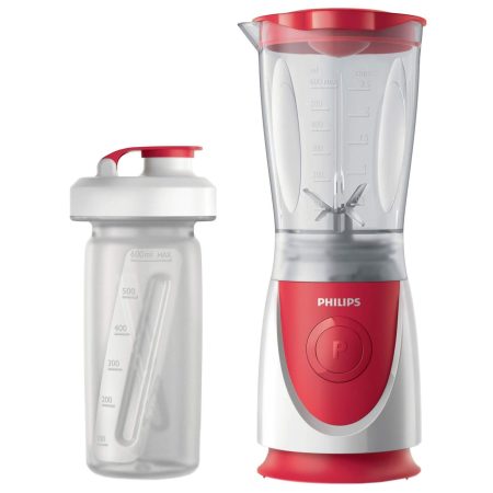 Mini blender Philips Daily Collection HR2872/00, 350 W, 0.6 l, 1 viteza, Rosu/Alb