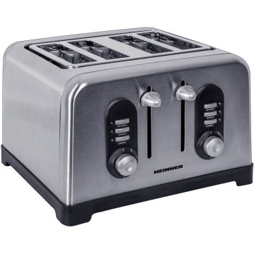 Prajitor de paine Heinner HTP-BK1400XMC, 1400 W, 4 felii, Argintiu