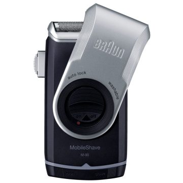 Aparat de ras Braun MobileShave M-90R, Baterii, Cap barbierit cu o lama, Negru/Argintiu