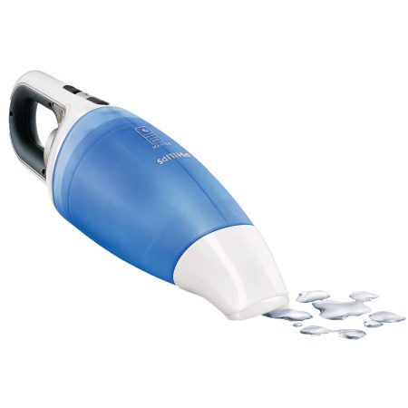 Aspirator de mana Philips FC6142, 0.5 L, 56 W, 4.8 V, Flux de aer ciclonic, Baza incarcare subtire, Aspirare umeda/uscata, Acumulator Ni-MH, Alb-Albastru