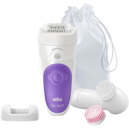 Epilator Braun SensoSmart SE5870, 28 pensete, 2 viteze, Umed/Uscat, Alb/Mov