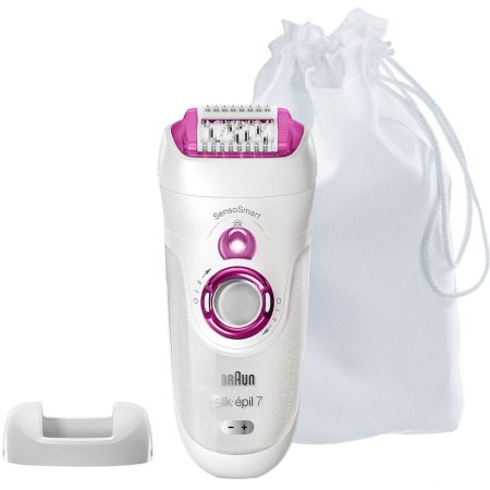Epilator Braun SE7700 SensoSmart, 40 pensete, 2 viteze, Umed/Uscat, Alb/Roz