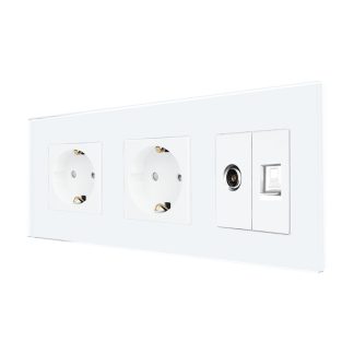 Priza Dubla Schuko + TV + Internet cu Rama Din Sticla LUXION