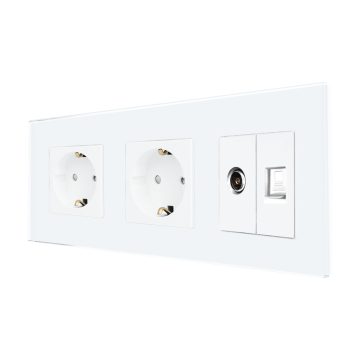 Priza Dubla Schuko + TV + Internet cu Rama Din Sticla LUXION