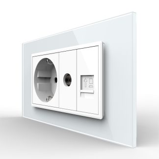 Priza Dubla Livolo cu Rama din Sticla 1 Priza Schuko+TV/internet, Standard Italian – Serie Noua