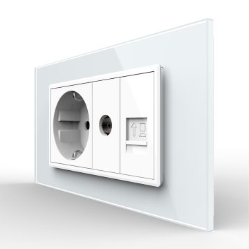 Priza Dubla Livolo cu Rama din Sticla 1 Priza Schuko+TV/internet, Standard Italian – Serie Noua