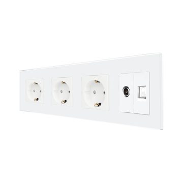 Priza Tripla Schuko + TV + Internet cu Rama Din Sticla LUXION