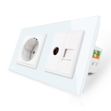 Priza dubla Livolo cu rama din sticla 1 priza Schuko+TV/internet