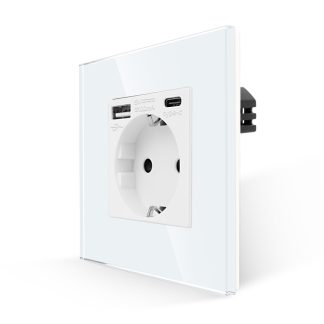 Priza Simpla + USB-A + USB-C LUXION cu Rama din Sticla