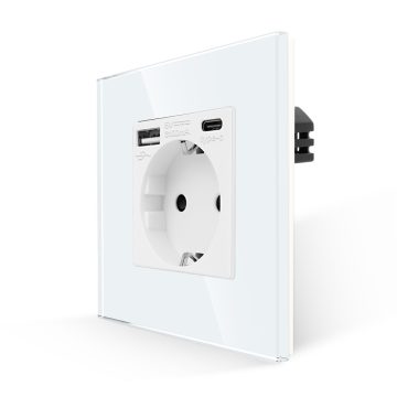 Priza Simpla + USB-A + USB-C LUXION cu Rama din Sticla