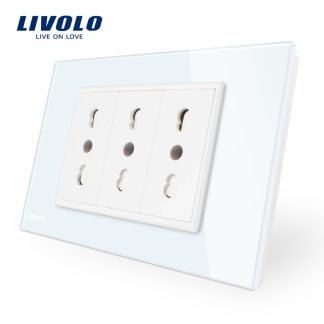 Priza tripla italiana Livolo cu rama din sticla – standard italian