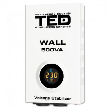 Stabilizator retea maxim 500VA-AVR LCD 2 iesiri schuko WALL TED002174 (1/4)
