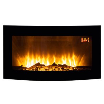 Semineu electric de perete, 2 trepte de incalzire 1000 W / 2000 W, efect de flacara cu luminozitate reglabila, panou frontal din sticla securizata, protectie la supraincalzire Home FKK 17