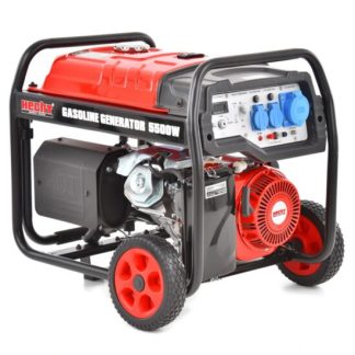 Generator de curent monofazat HECHT GG 6500, motor benzina, 4 timpi, 389 CC, 5 kW, max 5.5 kW, cu roti si maner