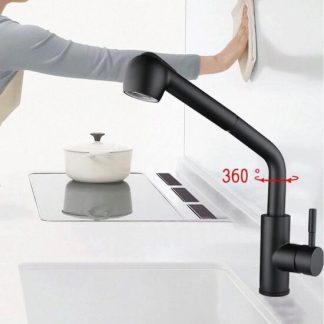 Baterie bucatarie cu dus extratabil inox SUS304 negru HS004