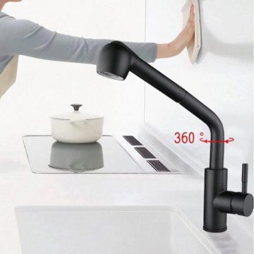 Baterie bucatarie cu dus extratabil inox SUS304 negru HS004