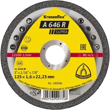Disc de debitare otel, otel inoxidabil A 646 R 230x1.9x22.23mm drept. Klingspor 340943