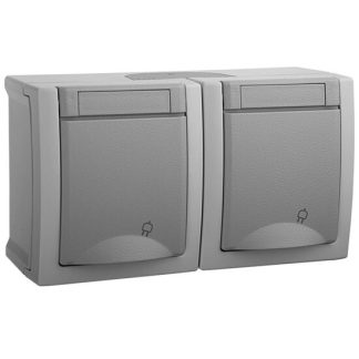 Priza dubla schuko 2P+E cu capac PT 16A 250V IP54 gri Panasonic P-PS+S