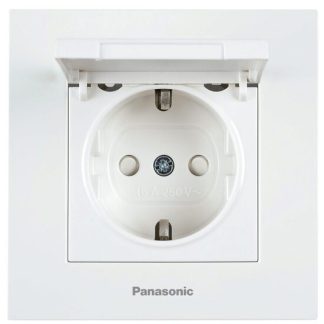 Priza schuko 2P+E simpla cu obturator protectie copil si capac 16A 250V alb Panasonic P-KPS.CAP