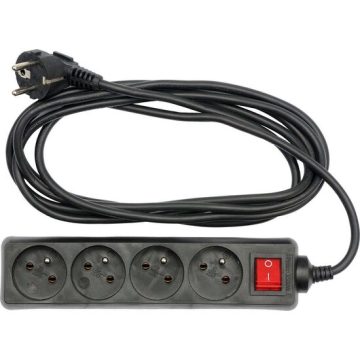 Prelungitor electric 4 prize cu întrerupător negru 1,5 m Vorel 72630