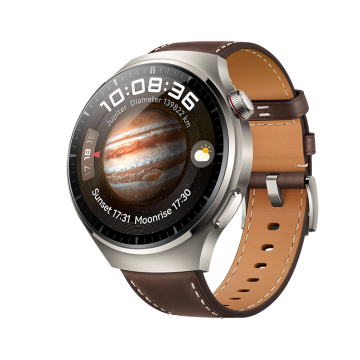 HUAWEI WATCH 4 Pro cu eSIM, carcasă Titan de grad aerospațial, curea Dark Brown Leather, Android/iOS
