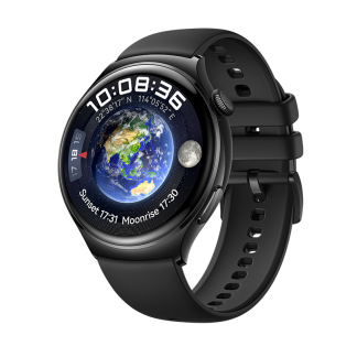 HUAWEI WATCH 4 cu eSIM, carcasă Stainless Steel, curea Black Fluoroelastomer, Android/iOS