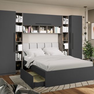 Set Mobila Dormitor Noce 3.12m cu pat tapitat Alb incadrat