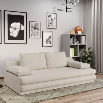 Canapea Extensibila Sensi plusata aspect lana alba
