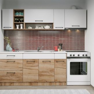 Set Mobila Bucatarie Gastro 230 Alb/Stejar - C13