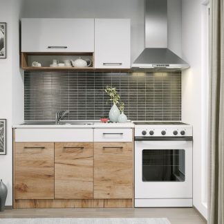 Set Mobila Bucatarie Gastro 120 Alb/Stejar - C19