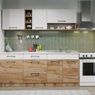 Set Mobila Bucatarie Gastro 200 Alb/Stejar - C01