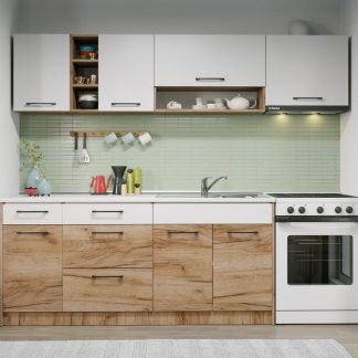 Set Mobila Bucatarie Gastro 240 Alb/Stejar - C04