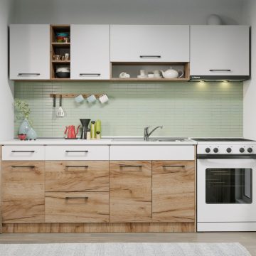 Set Mobila Bucatarie Gastro 240 Alb/Stejar - C04