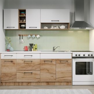 Set Mobila Bucatarie Gastro 180 Alb/Stejar - C05