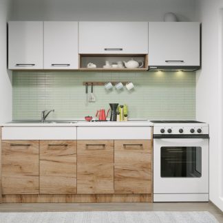 Set Mobila Bucatarie Gastro 220 Alb/Stejar - C06