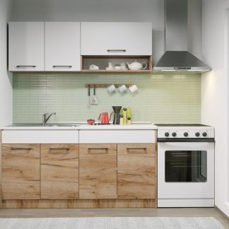 Set Mobila Bucatarie Gastro 160 Alb/Stejar - C07