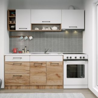 Set Mobila Bucatarie Gastro 200 Alb/Stejar - C08