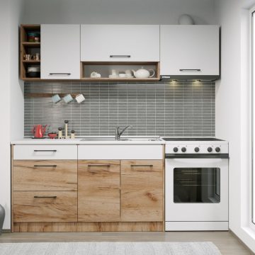 Set Mobila Bucatarie Gastro 200 Alb/Stejar - C08