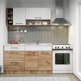 Set Mobila Bucatarie Gastro 140 Alb/Stejar - C09