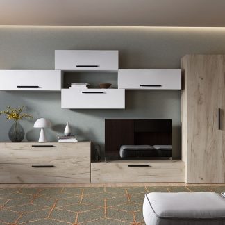 Living Pati 015 - Mobila Sufragerie Alb + Stejar