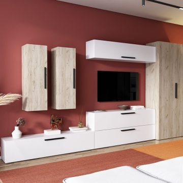 Living Pati 018 - Mobila Sufragerie Alb + Stejar