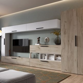 Living Pati 012 - Mobila Sufragerie Stejar + Alb