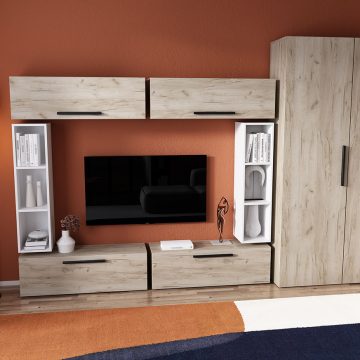 Living Pati 067 - Mobila Sufragerie Stejar + Alb